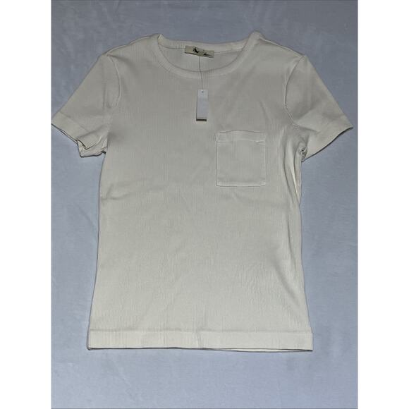 Madewell Garment Dyed Ribbed Crewneck Pocket Tee Womens Small Vintage Ivory - Picture 1 of 7